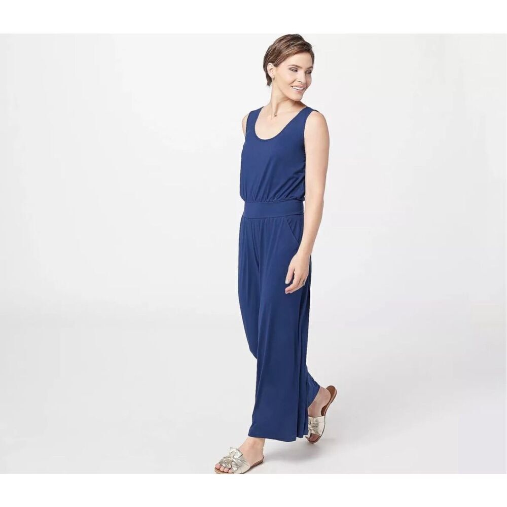 Zuda M Navy z-cool wide leg jumpsuit w- side pocket - pull on design